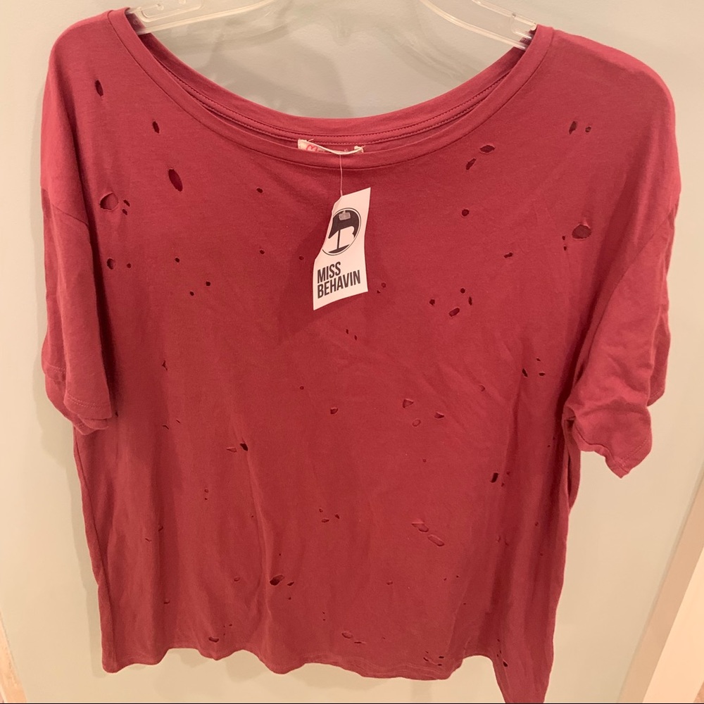 distressed red t shirt top